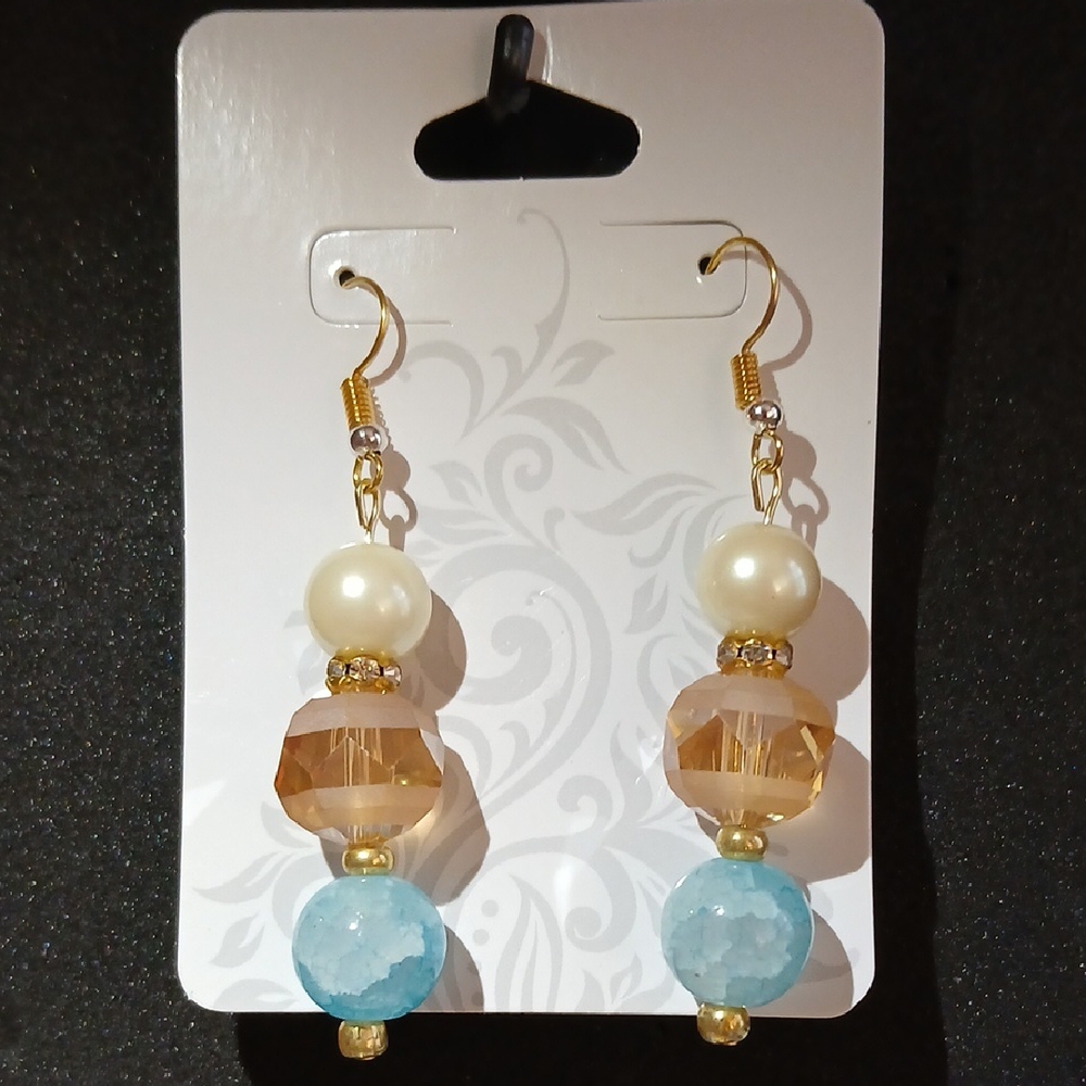 Elegant Gold and Blue Beaded Earrings